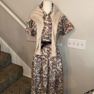 100% Cotton  Vintage Paisley Collared Floral Button Dress Flare 10P 90s